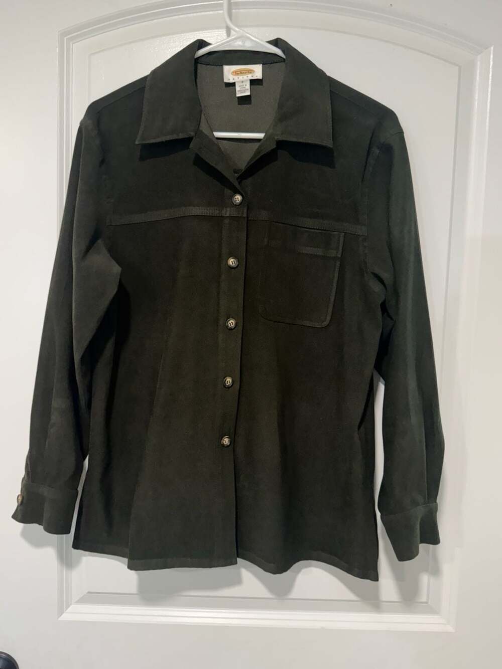 Olive Western Suede Feel Button Front Shacket Overshirt Women’s Petite Small